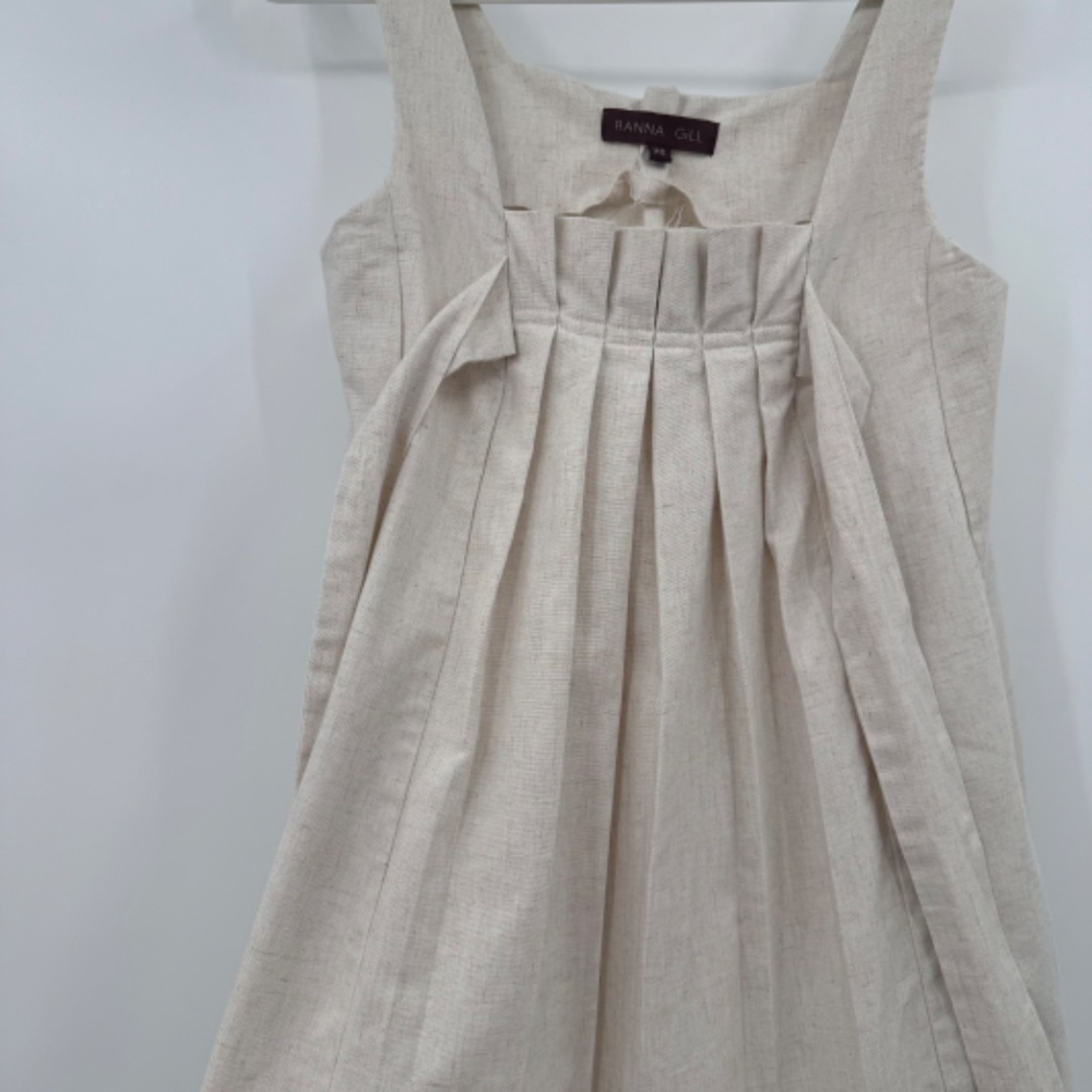 Ranna Gill Dress Women XS Beige Sleeveless Eyelet Boho Coquette Pleated Fairy - Picture 3 of 10